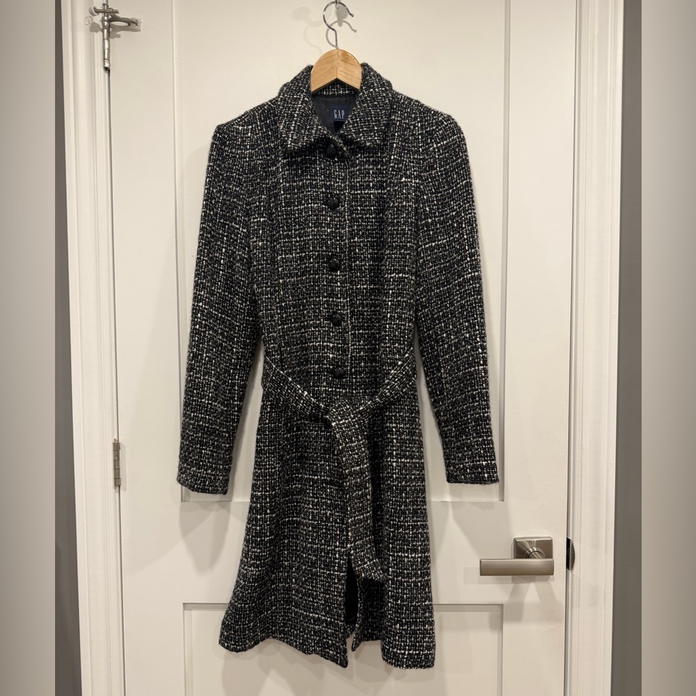 Y2K/Vintage, GAP Monochrome Tweed Belted Coat